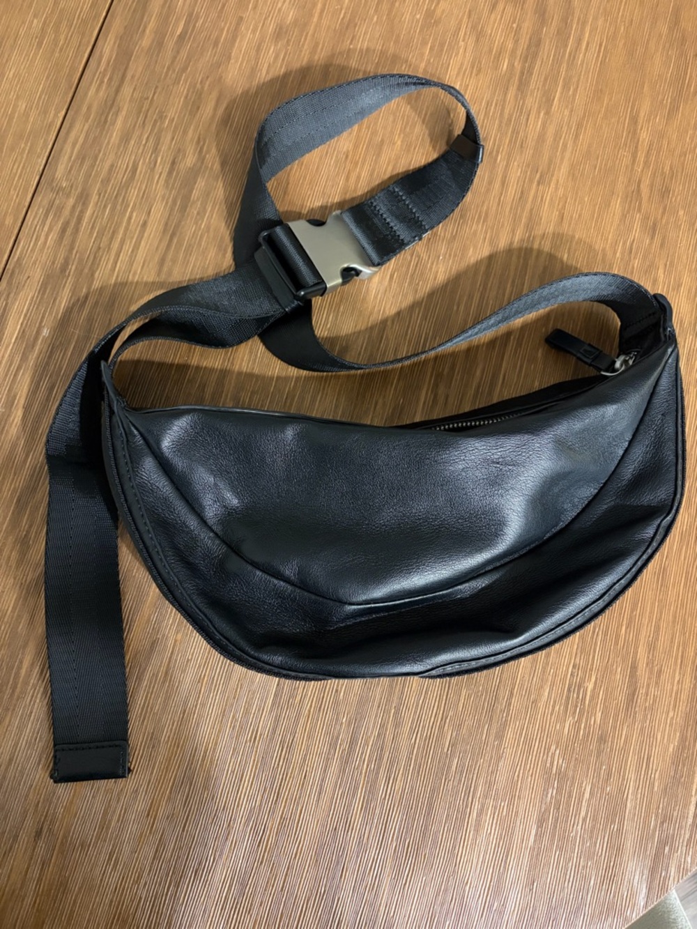 Black Leather Crossbody Sling Bag